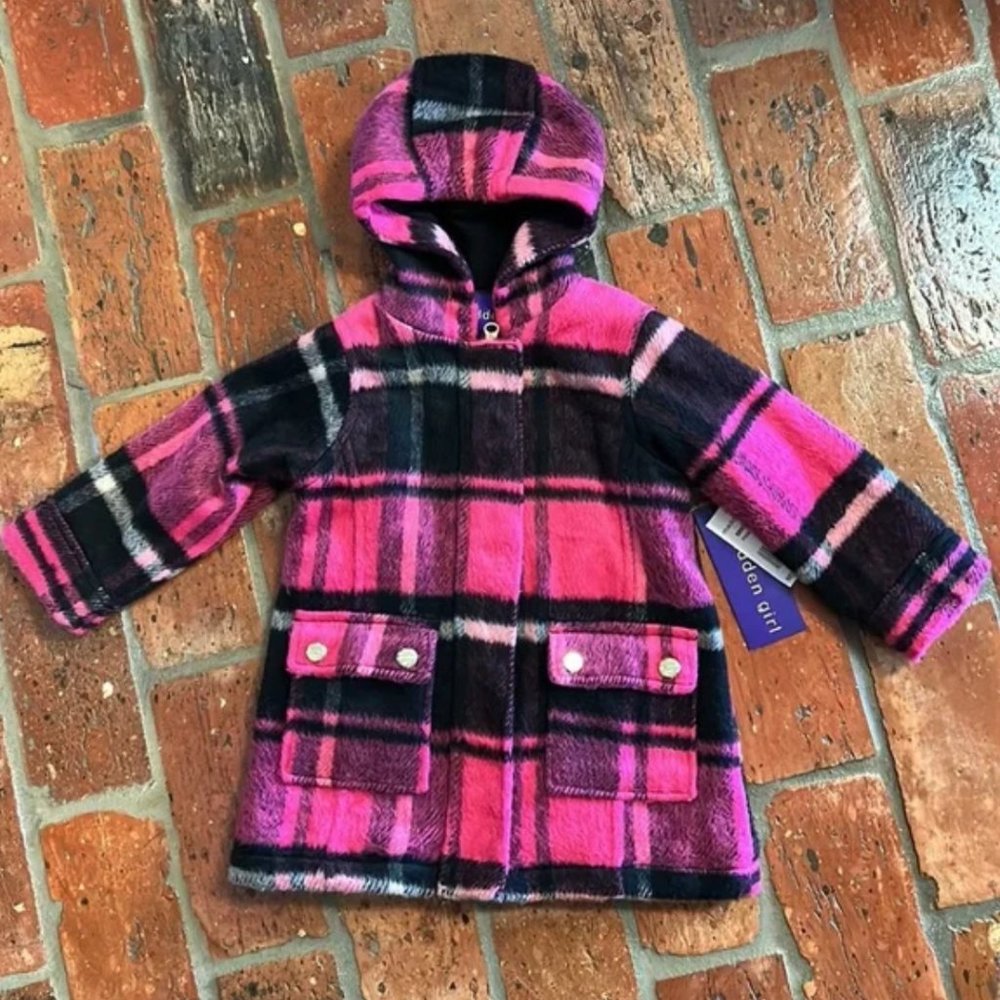 NWT Madden Girl Wool blend Pink plaid coat sz2T